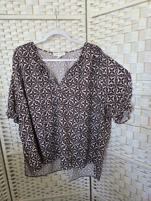 Womens Treasure & Bond Bohemian Peasant Style Top Brown & Blue Size XL 