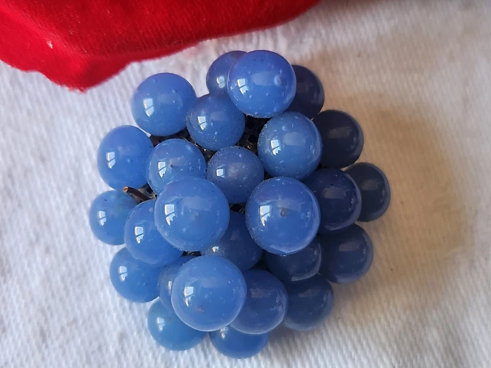 Ancien bouton perle en verre bleu double attache lourd  3,4 cm ref 570 - Photo 4/4