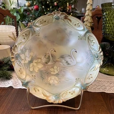RS PRUSSIA GILT PORCELAIN BOWL MOLD 182 SWAN LAKE  DECORATION 10.12 INCH RARE