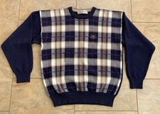 Vintage John Ashford Golf Men  s Large Sweater Plaid Embroidered Cotton Crewneck