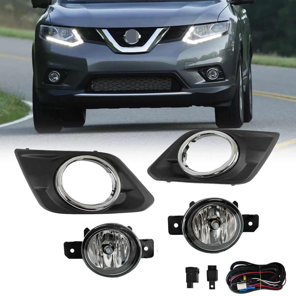 Luz antiniebla de lente cromada lámpara de conducción + interruptor + bisel para Nissan Rogue 2014 2015 2016 Foto 2 de 4