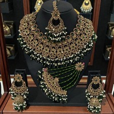 Bridal Jewelry Set Indian Wedding Necklace Earrings Beads colored Stones Fancy
