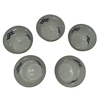 Set 5 Japanese Porcelain Rice Bowls Yellow Gold Calligraphy Signed Kutani Style