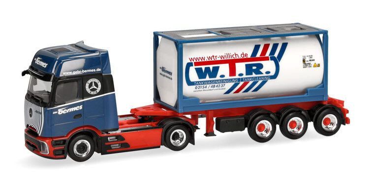 Camion miniature Herpa Mercedes Actros L 1/87 remorque porte-conteneur 20 pieds Bermes