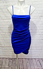 Windsor Faux Wrap Bodycon Dress Mini Blue Spaghetti Strap Size M Semi-formal