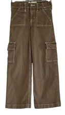Abercrombie Kids Girls Brown High Rise Wide Leg Cargo Jeans Pants Sz 7/8 Adjust