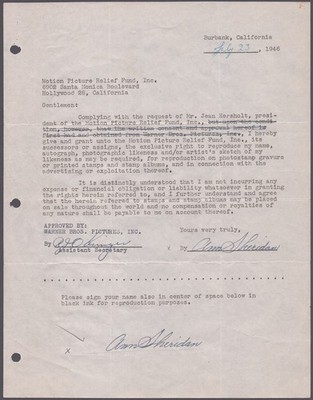 ANN ''THE OOMPH GIRL'' SHERIDAN - DOCUMENT DOUBLE SIGNED 07/23/1946