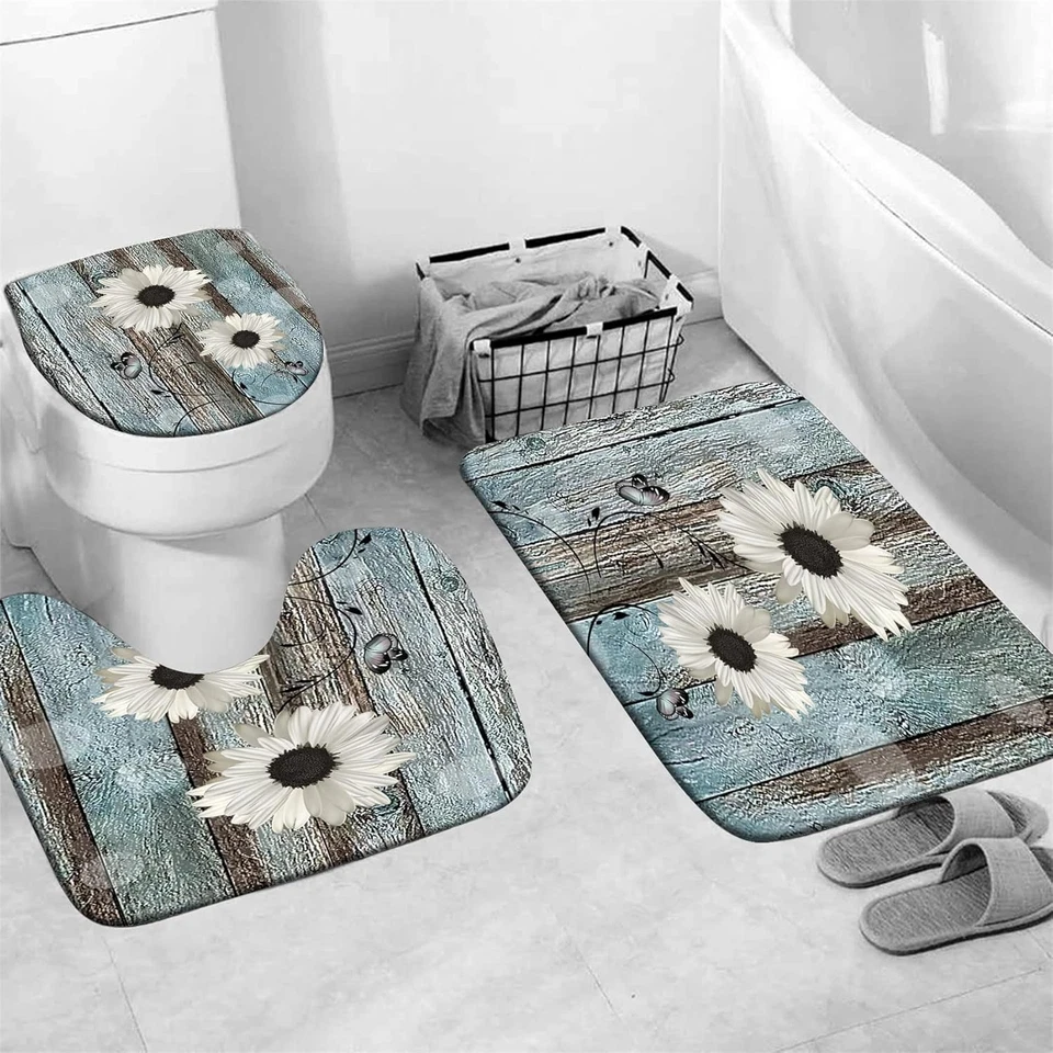 Juego de Baño Margarita Rústica 4 Piezas: Cortina de Ducha, Alfombra de Baño y Alfombra Colección Foto 4 de 4