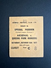 Arsenal v QPR 1977-78 Division One Very Rare Special Paddock Ticket Stub