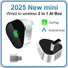 2-in-1 Wired to Wireless CarPlay Adapter /Android Auto Adapter Plug & Play -New
