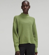 Lululemon Sweater Women s 8 Merino Wool-Blend Ribbed Turtleneck Green Boxy Fit