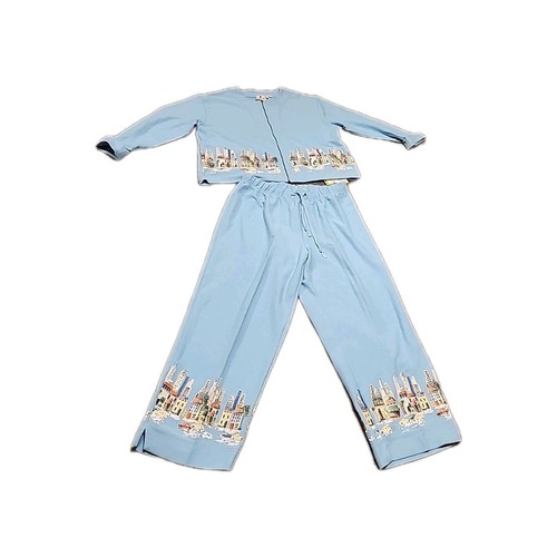 Holly Lane Womens Large Vintage Big City Sweatsuit 2 Pc Set Blue NWT Drawstring