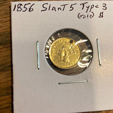 1856 $1 Gold Dollar Type 3 Slant 5, Philadelphia Mint, Business Strike holed