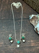 Handmade Sterling Silver Kingman with White Buffalo Necklace Earrings Set with 