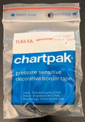 Chartpak Graphic Art Tape TL864A 1/4''pt X 324'' Black 2 Rolls