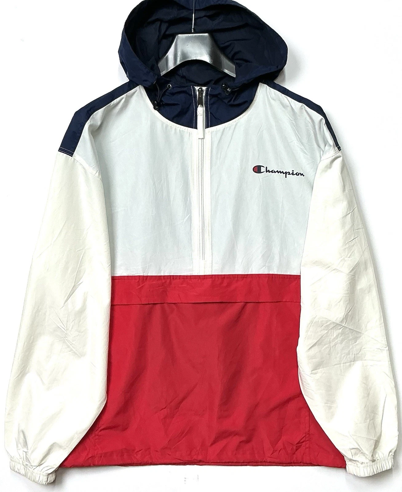 Champion Retro Colourblock 1/2 Zip Pullover Hooded Windbreaker, Men’s Large.