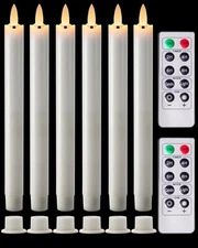 Homemory Real Waxy Flameless Taper Candles with Remote White Holder 
