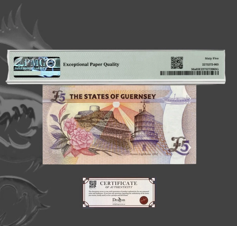 Guernsey 5 Pounds ND (1996) P#56a P: TDLR Queen-Sign. D.P Trestain GU65 EPQ PMG - Image 4 of 4