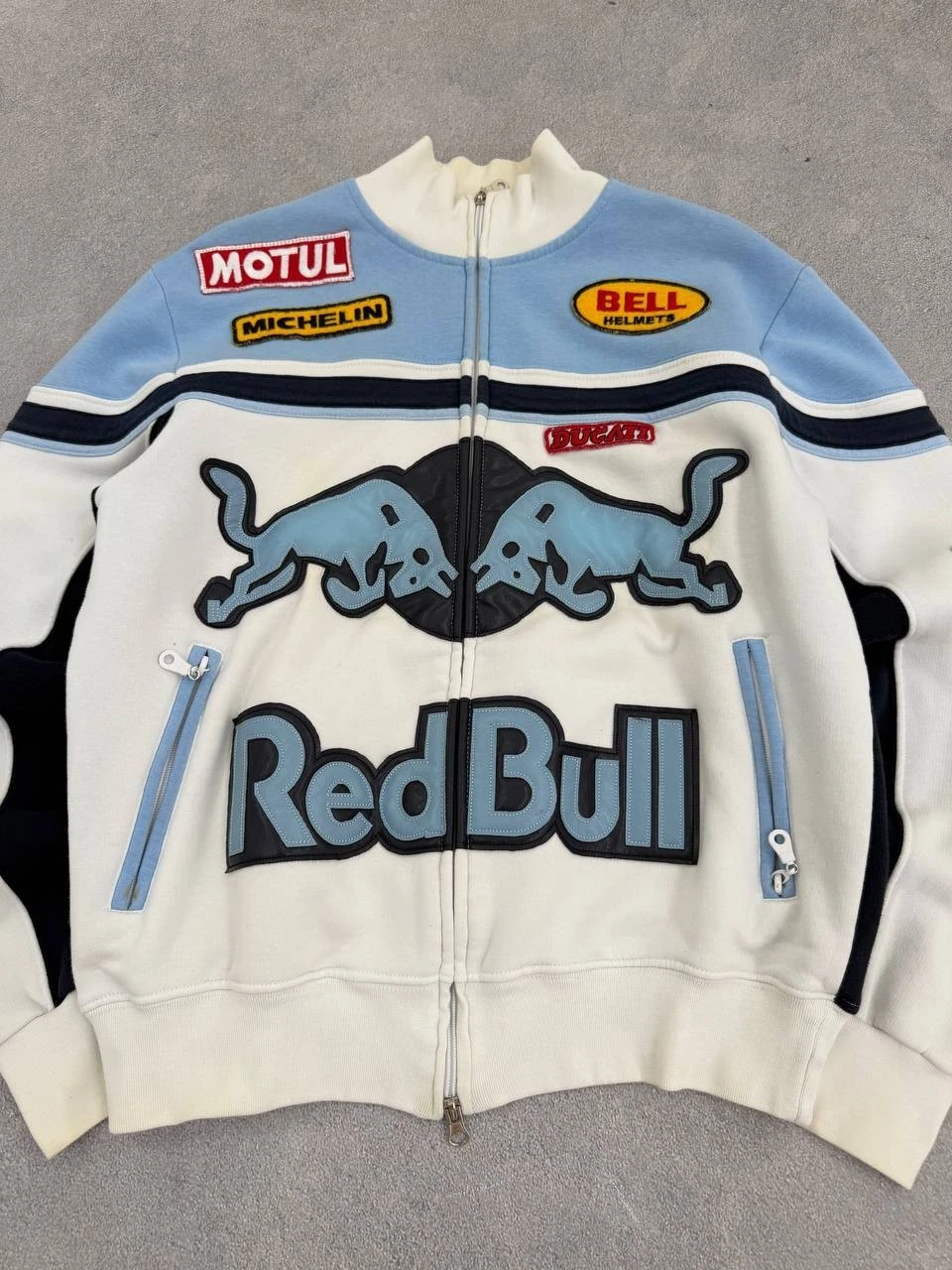 Vintage Red Bull Racing Biker Jacket Sweatshirt Motul Ducati Patches Y2K Hype image 13