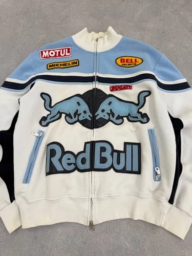 Vintage Red Bull Racing Biker Jacket Sweatshirt Motul Ducati Patches Y2K Hype image 13