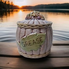 Vintage Tilso Japan Ceramic Basket Weave Grease Canister EUC