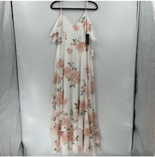 Lulus Take You There Ivory Floral Print Maxi Dress Medium NWT