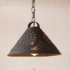Irvin's Tinware Hitchcock Shade Light - Primitive Country Pendant Lighting New!