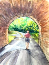 Country Road, Taking A Walk, Watercolor orignal, Realism