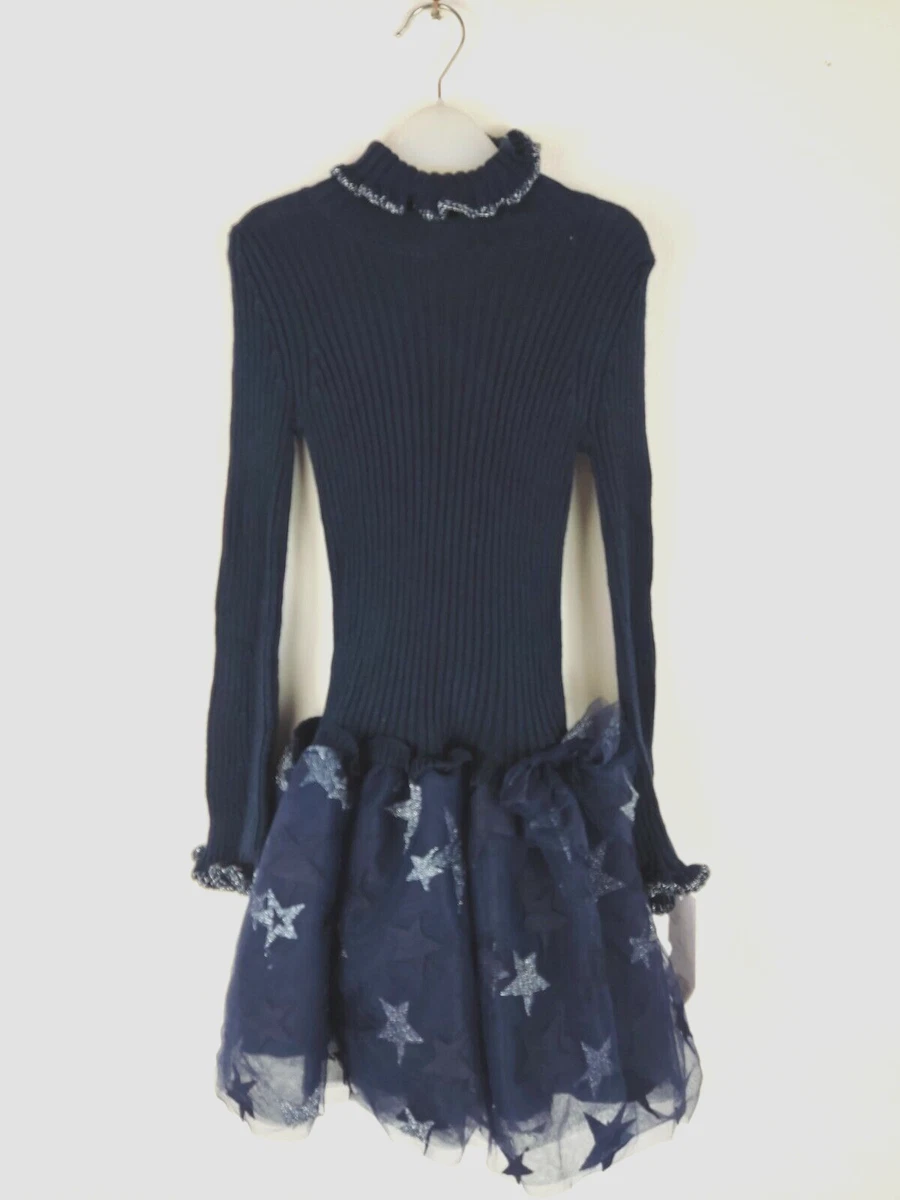 tk maxx girls dress tutu navy long sleeve turtle neck star print age 4 to 5 new