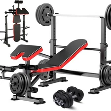 600lbs 6 in 1 Weight Bench Set with Squat Rack and Leg Developer Preacher Curl🏋
