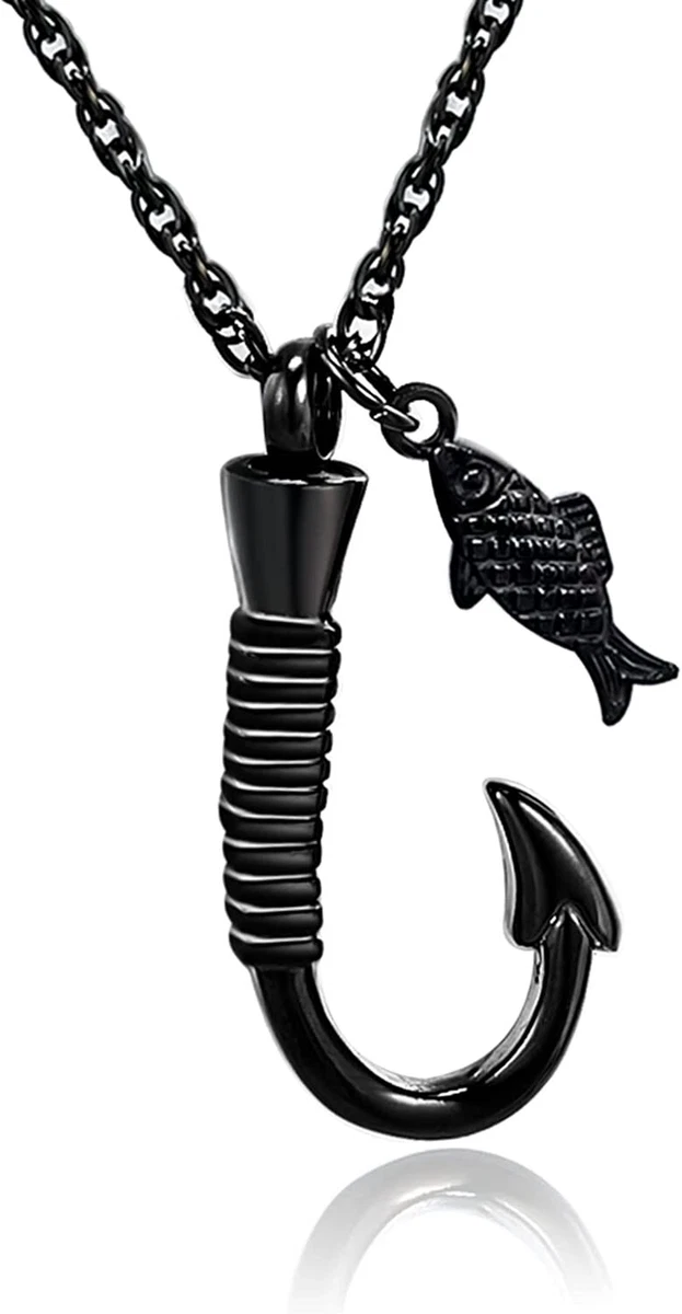 Fish hook Cremation Urn Pendant Memorial Necklace for ashes Fish