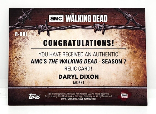 2017 THE WALKING DEAD SEASON 7 / NORMAN REEDUS as DARYL DIXON JACKET RELIC R-DDI - Picture 2 of 2