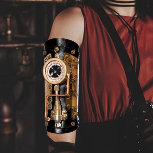 Steampunk Arm Sleeve with Compass Vambrace for Punk Cosplay Halloween Party - Picture 4 of 6