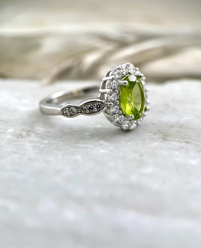 2.90 Ct Natural Peridot & Diamond Engagement Ring Real 14K White Gold Size 5 6 7 - Picture 4 of 10