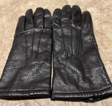 Black Leather Acrylic Lined Vintage Womens Gloves Size 7 Excellent Condition
