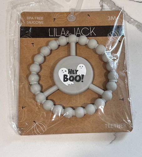 Lila & Jack Baby 3M+ " HEY BOO! " Teether Gray BPA Free Silicone New