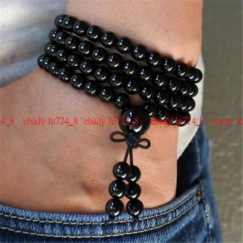 Fashion 6mm BLACK ONYX Mala 108 Prayer Beads Tassel Meditation Buddhism Necklace - Picture 8 of 12