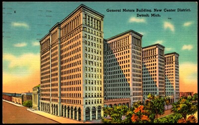 Postcard MI Detroit Michigan General Motors Building Center District 1950 C22