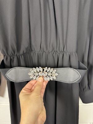 A. Byer Black Sheer Long Sleeve Dress With Rhinestone Belt Women's Small |  eBay