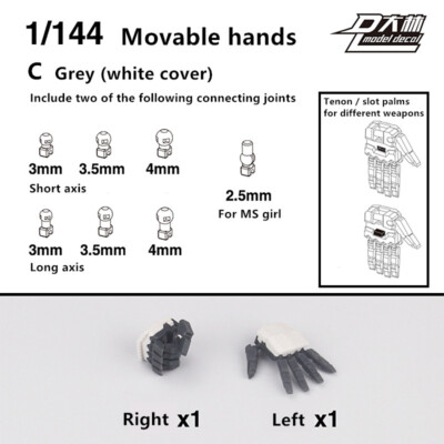 D.L fully movable hands for 1/144 RG HG RX-78-2 Sazabi Strike C grey white
