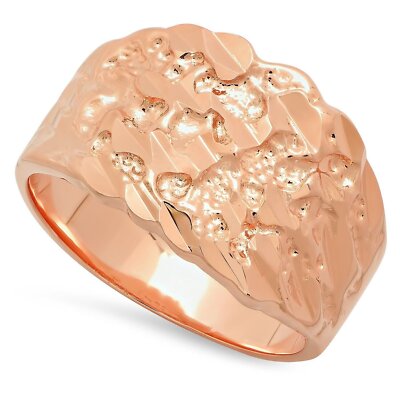14k Rose Gold Plated Chunky Nugget Pinky Ring, Size 7-15