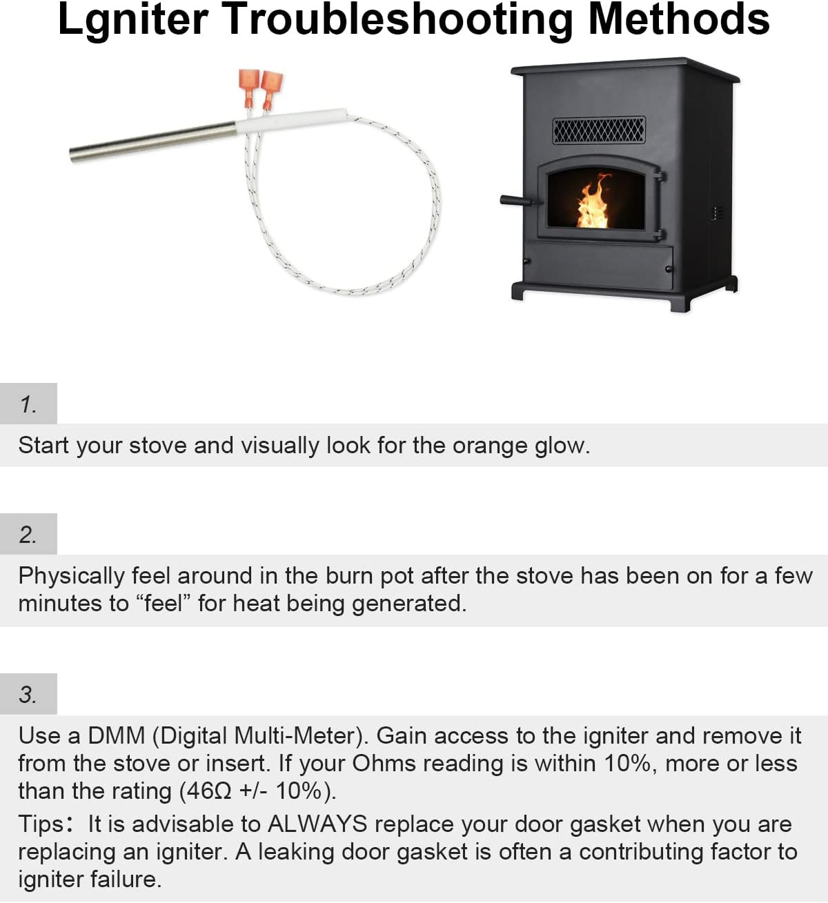 Pellet Stove Igniter Fit for All Breckwell Models Stoves 300W Ignitor Replacemen