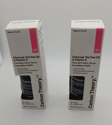 Carbon Theory Night Detox Facial Serum Charcoal,Tea Tree Oil, Vitamin E Lot Of 2