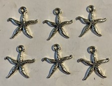 6 VERY NICE SILVER METAL STARFISH CHARMS 5/8 x 5/8 91
