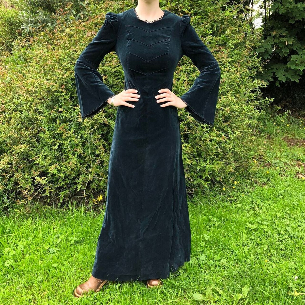 vintage green velvet maxi dress cottagecore | eBay UK