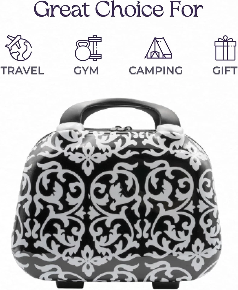 硬壳旅行化妆包,12 英寸迷你化妆包,肩带,锦缎黑色 — 第 2/4 张图片