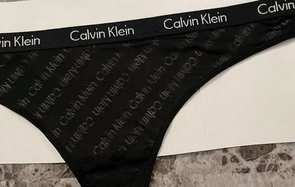 NUEVO SIN ETIQUETAS CALVIN KLEIN BRAGAS TANGA NEGRAS GRANDES MALLA TRANSPARENTE LOGO CINTURA GRUESA Foto 3 de 4