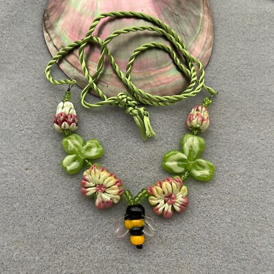 Exquisite Handmade SRA Glass Lampwork Clover Necklace by Artisan Helen Simon