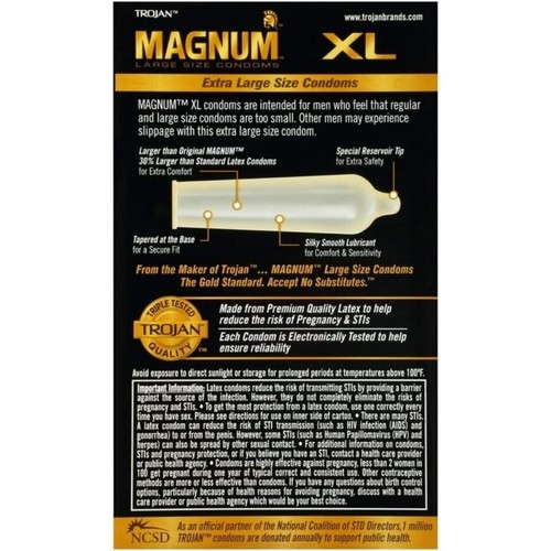 TROJAN Magnum XL Large Size Lubricated Condoms - 12 Count - Picture 3 of 4