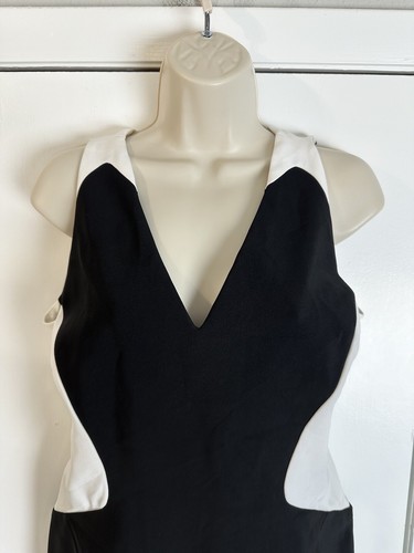 $2000 MUGLER Cady Color-block Dress Women’s Medium White Black Sleeveless Midi - Picture 7 of 11
